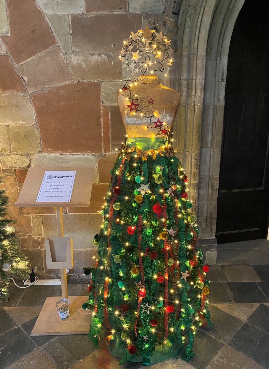 KC1school's tweet image. The King Charles tree has been set up at Worcester cathedral, we are incredibly proud of the hard work gone into creating ‘Christmas Carol’. Please vote for our tree in the ‘People’s choice vote’ by visiting the Worcester Cathedral Facebook page or @worcestercathedral #Designtech