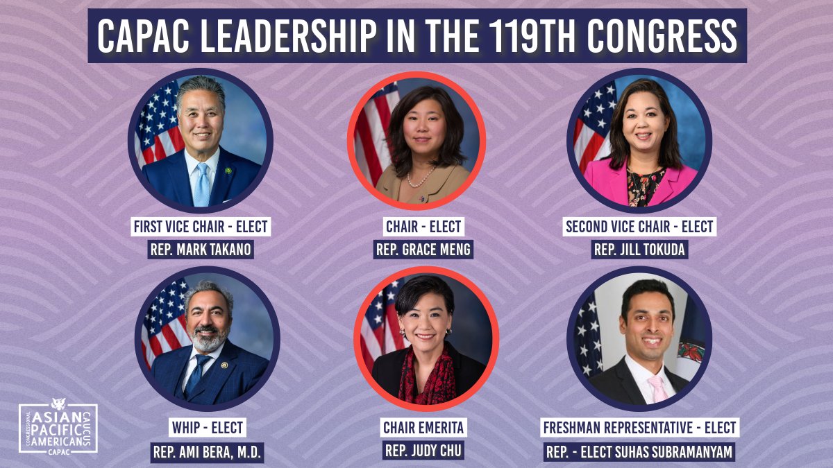 Today, CAPAC elected its leadership for the 119th Congress.

America's AANHPI communities will have strong champions next Congress to protect their rights and fight for their needs and interests.

To see Members' statements, visit: capac-chu.house.gov/press-release/…