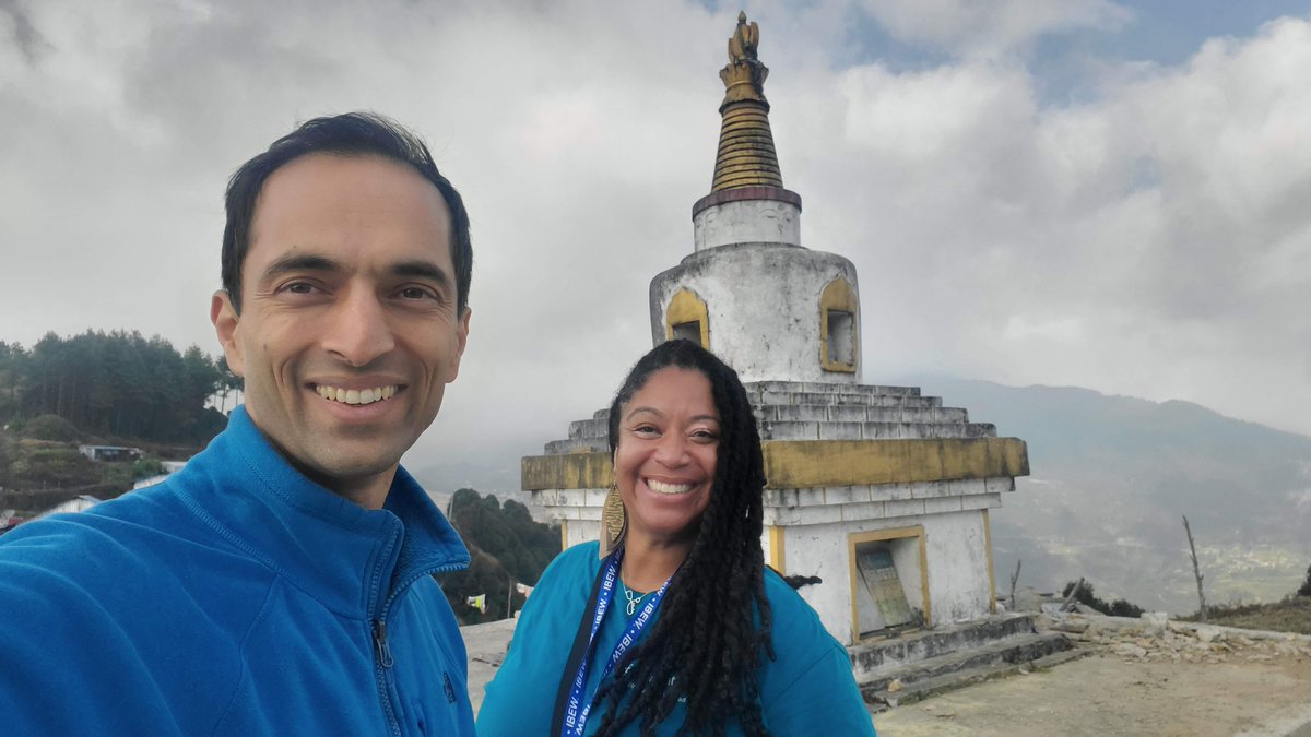 BibhavAcharya's tweet photo. Always wonderful seeing patients, teaching, learning, and taking selfies with the mountains and stupas alongside our @UCSFPsychiatry @healinitiative fellows 
Shailesh Prasad Shrestha and Ja'Nelle M. Blocker,  and alumni Raj Dangal in rural Nepal https://t.co/sUT0OrJDtz