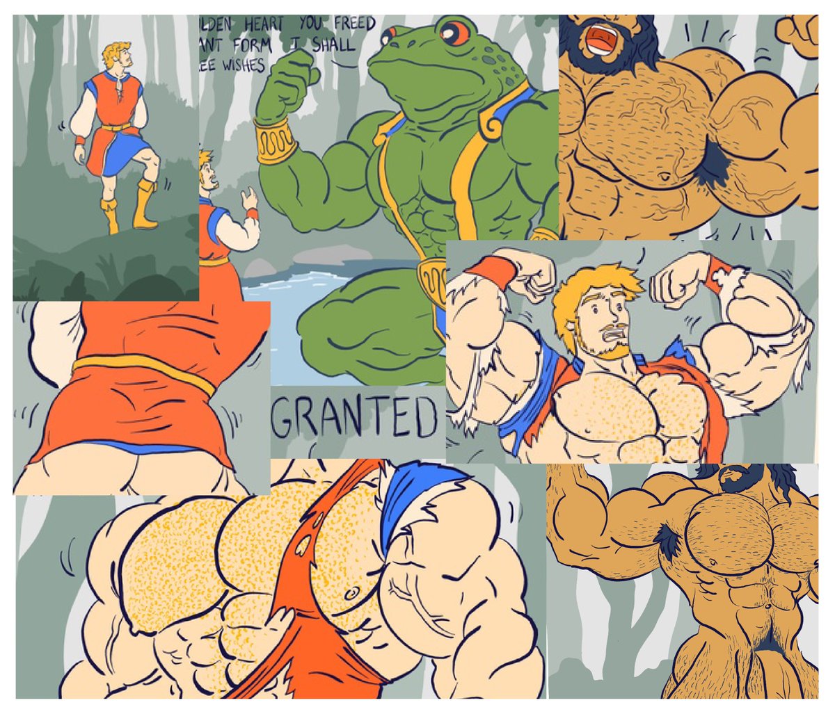 Just finish the last page of a 6 page comic on my account, It's called the Prince and the frog and there is a lot of muscle growth magic in this one, very NSFW too ;)