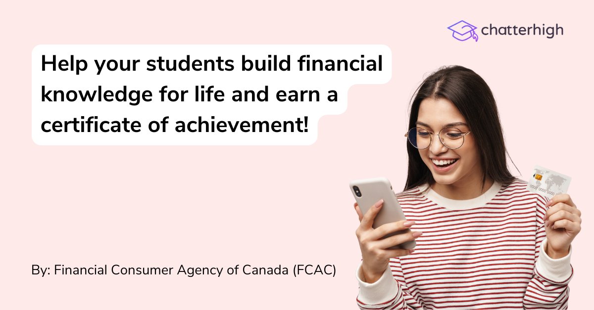 ChatterHigh (@chatterhigh) on Twitter photo Looking for a FREE way to teach financial literacy? Check out <a href="/FCACan/">Financial Consumer Agency of Canada</a>’s Money Management Courses! Your students will gain valuable financial skills and earn certificates.
hubs.li/Q02-pdCF0
#FinancialEducation Looking for a FREE way to teach financial literacy? Check out <a href="/FCACan/">Financial Consumer Agency of Canada</a>’s Money Management Courses! Your students will gain valuable financial skills and earn certificates.
hubs.li/Q02-pdCF0
#FinancialEducation