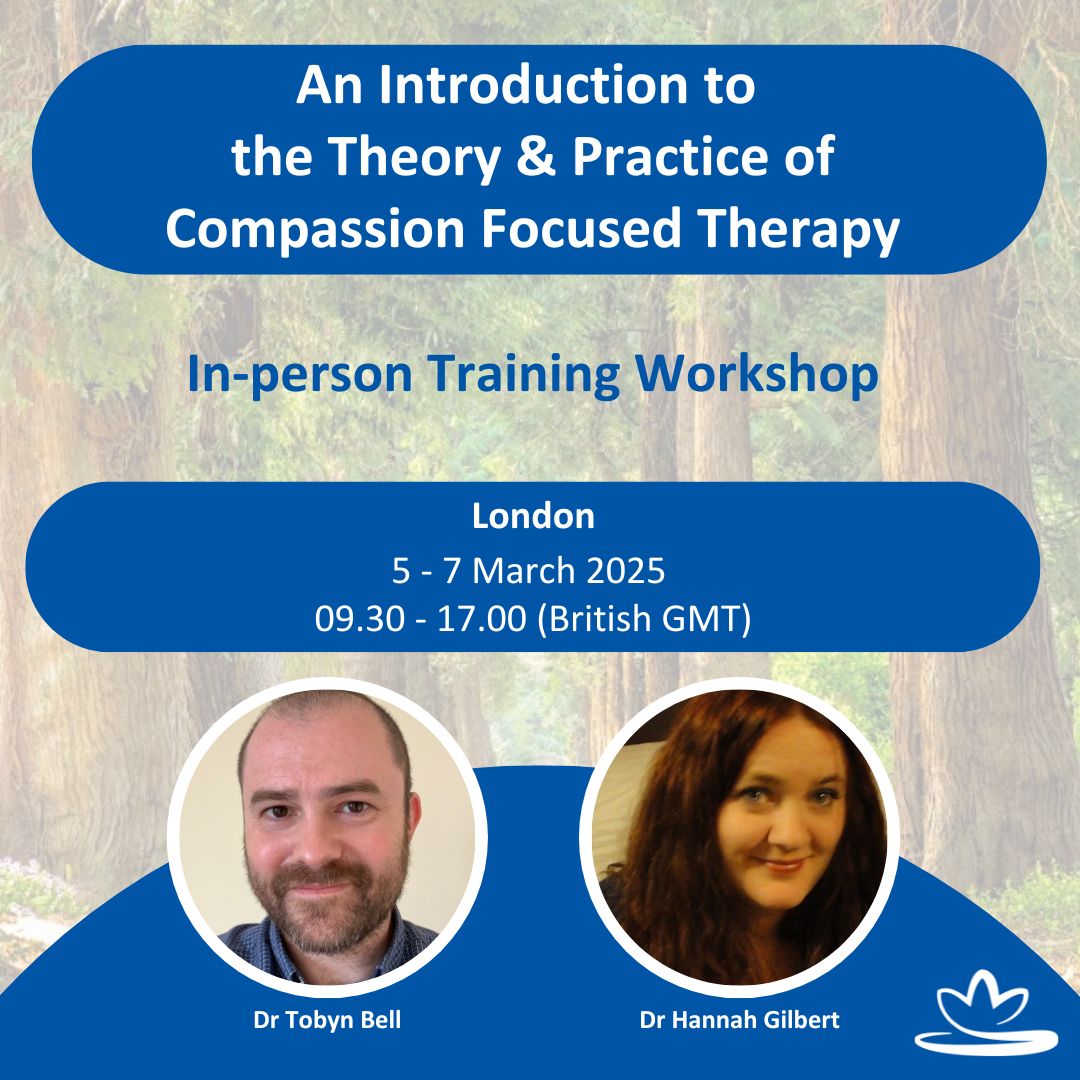 ⭐ Beginners-level workshop - Introduction to Theory and Practice of CFT ⭐ 

📆29 – 31 Jan, 09.30 – 17.00
📍Online
🗣️ Dr Ashleigh McLellan &amp; Dr Shelley Kerr

IN-PERSON
📆Wed 5 – Fri 7 Mar, 09.30 – 17.00
📍London
🗣️ Dr Tobyn Bell &amp; Dr Hannah Gilbert

BOOK: compassionatemind.co.uk/workshops/an-i…