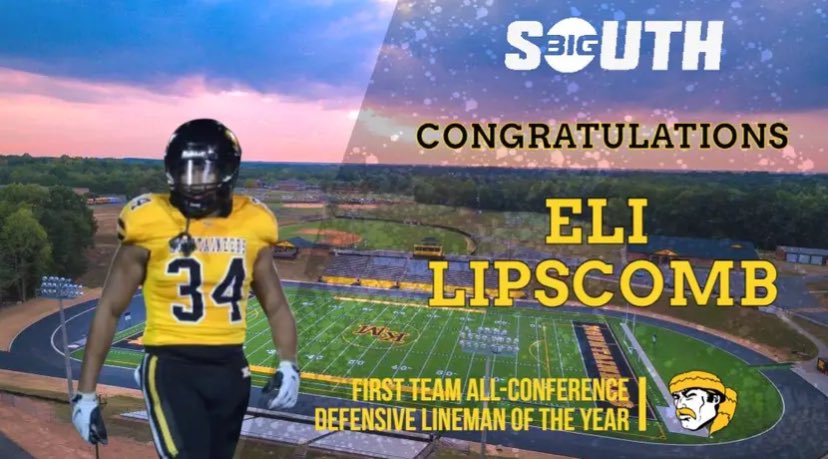 Eli Lipscomb (@elihulipscomb) on Twitter photo Blessed to be named big south Defensive lineman of the year! And being named 1st team all conference! <a href="/KingsMountainFB/">Kings Mountain Football</a> <a href="/pepman704/">Matt Morrow</a> <a href="/JoeLHughesII/">Joe L. Hughes II</a> <a href="/gridironcc/">gridironcc</a> <a href="/RecruitCleveCo/">RecruitCC</a> <a href="/Dareal_coachK/">Pi Core Help Chat</a> <a href="/Coach_JBolt/">Jamie Bolton</a> <a href="/Level99Training/">Level 99 Training</a> <a href="/hopo125/">Tyrone Hopper (Recruiting Coach)</a> <a href="/HawkMgmt/">Coach Chris Hawk</a> Blessed to be named big south Defensive lineman of the year! And being named 1st team all conference! <a href="/KingsMountainFB/">Kings Mountain Football</a> <a href="/pepman704/">Matt Morrow</a> <a href="/JoeLHughesII/">Joe L. Hughes II</a> <a href="/gridironcc/">gridironcc</a> <a href="/RecruitCleveCo/">RecruitCC</a> <a href="/Dareal_coachK/">Pi Core Help Chat</a> <a href="/Coach_JBolt/">Jamie Bolton</a> <a href="/Level99Training/">Level 99 Training</a> <a href="/hopo125/">Tyrone Hopper (Recruiting Coach)</a> <a href="/HawkMgmt/">Coach Chris Hawk</a>