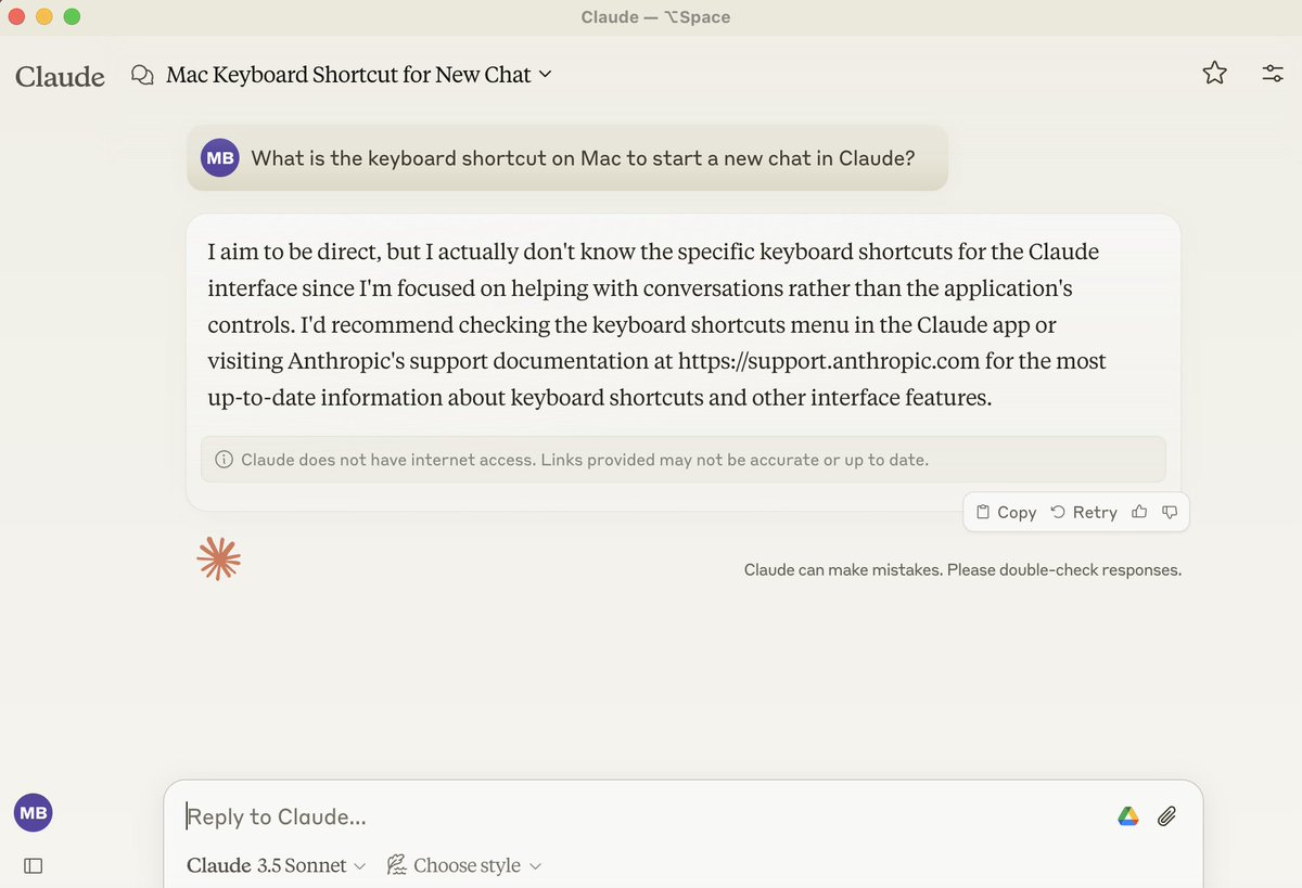 AngelInvestorX's tweet photo. Claude vs Perplexity – Who Knows Claude Better?

1️⃣ Claude: “Not sure, check the support page.”
2️⃣ Perplexity: “Command + K (Cmd + K) on Mac. Here’s some extra info.”

Funny enough, Perplexity understands Claude better than Claude itself.

#AITools #Claude #Perplexity https://t.co/lHvfosf9OX