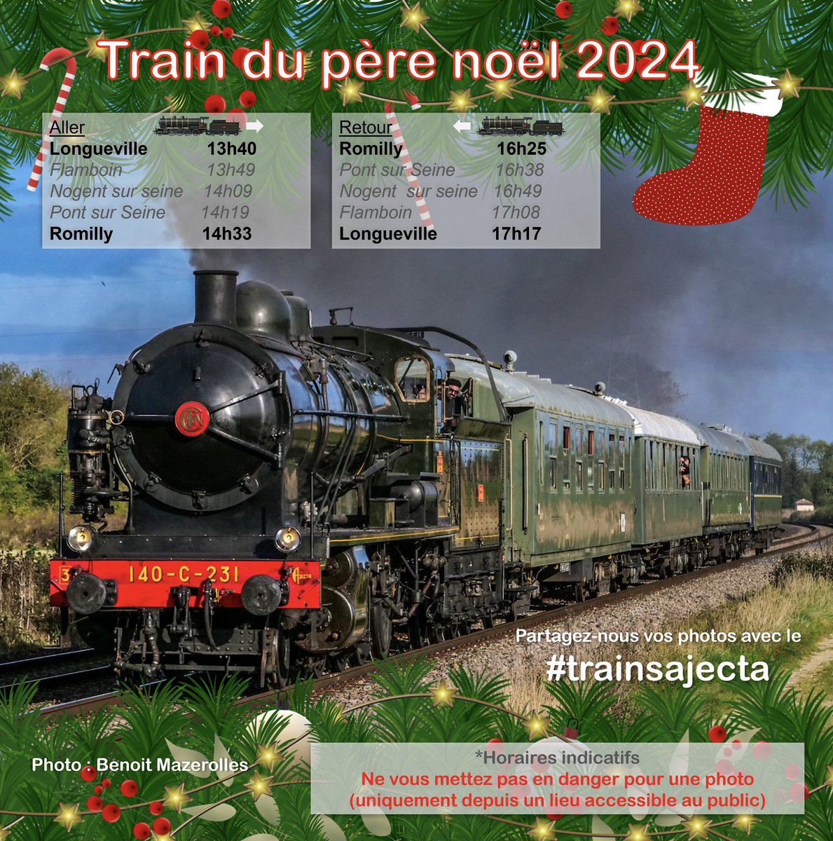 ajecta_asso's tweet image. Voici les horaires de nos trains du samedi 7 et dimanche 8 décembre 2024. 🎄 🎅🏼