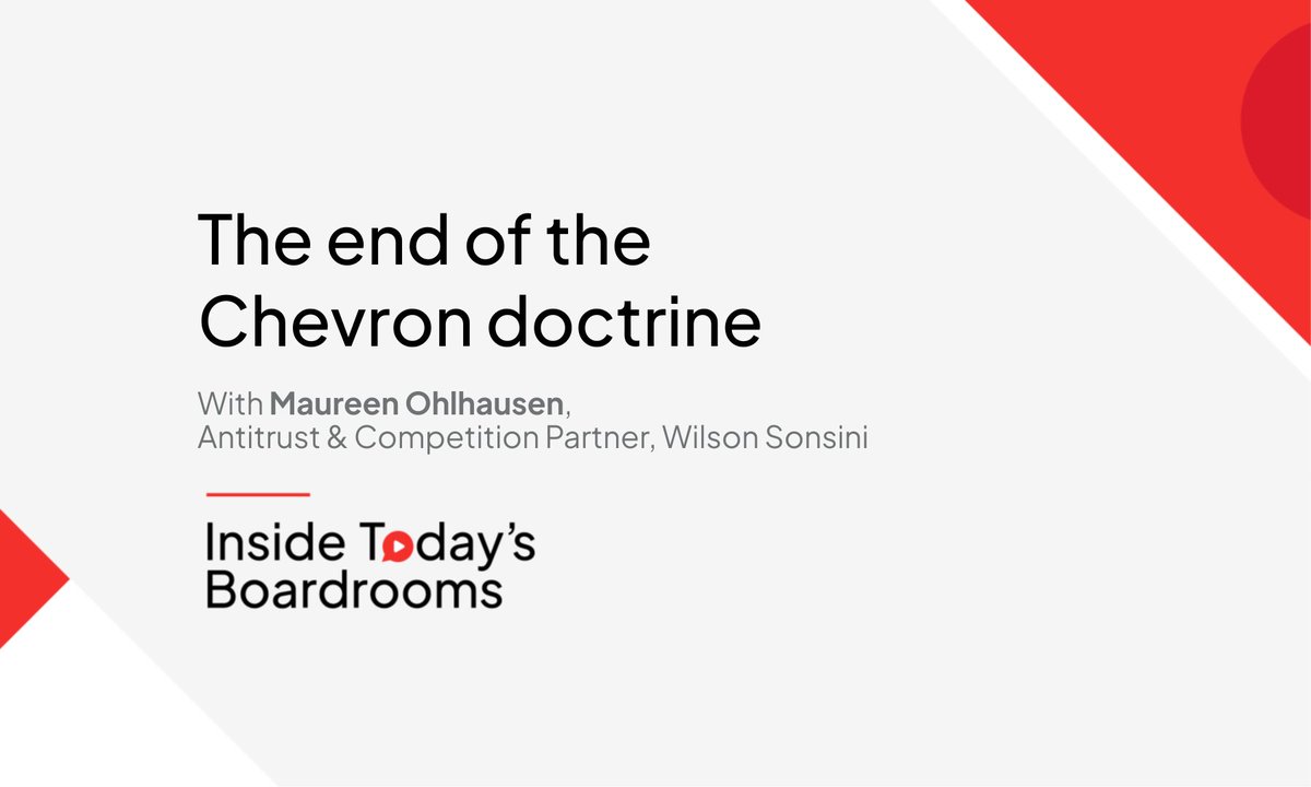 Wilson Sonsini (@wilsonsonsini) on Twitter photo Wilson Sonsini partner Maureen Ohlhausen joined <a href="/diligentHQ/">Diligent</a>'s Inside Today's BoardroomsĀ program to discuss the recent Supreme Court decision dismantling the long-standing Chevron doctrine. Tune in to the full conversation at: diligent.com/resources/vide⦠Wilson Sonsini partner Maureen Ohlhausen joined <a href="/diligentHQ/">Diligent</a>'s Inside Today's BoardroomsĀ program to discuss the recent Supreme Court decision dismantling the long-standing Chevron doctrine. Tune in to the full conversation at: diligent.com/resources/videā¦