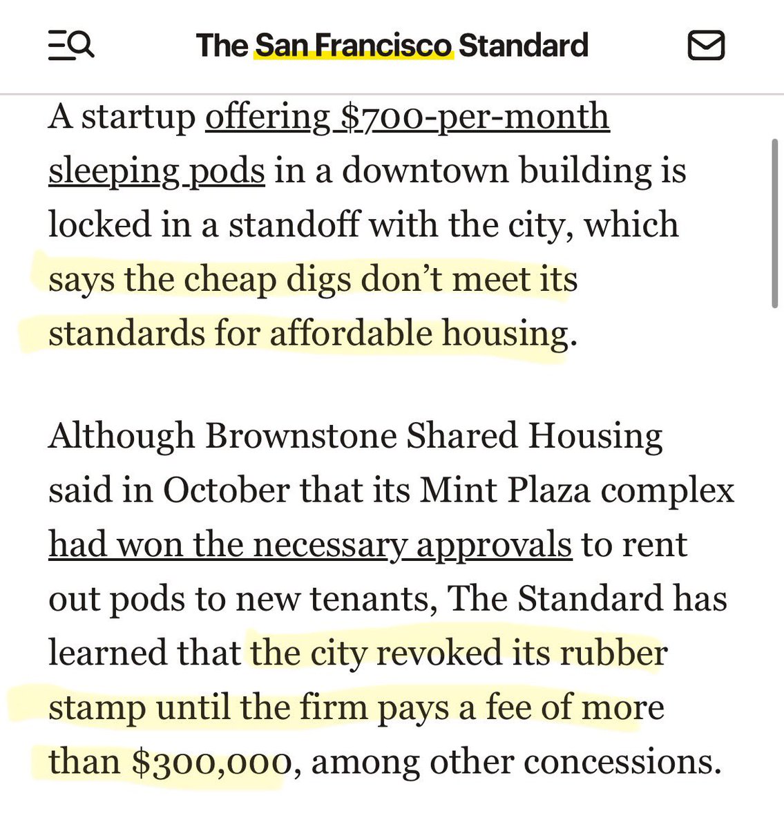 The city of San Francisco blocks a company that offers $700 a month sleeping pods for rent

Because it doesn’t comply with “affordable housing” guidelines
