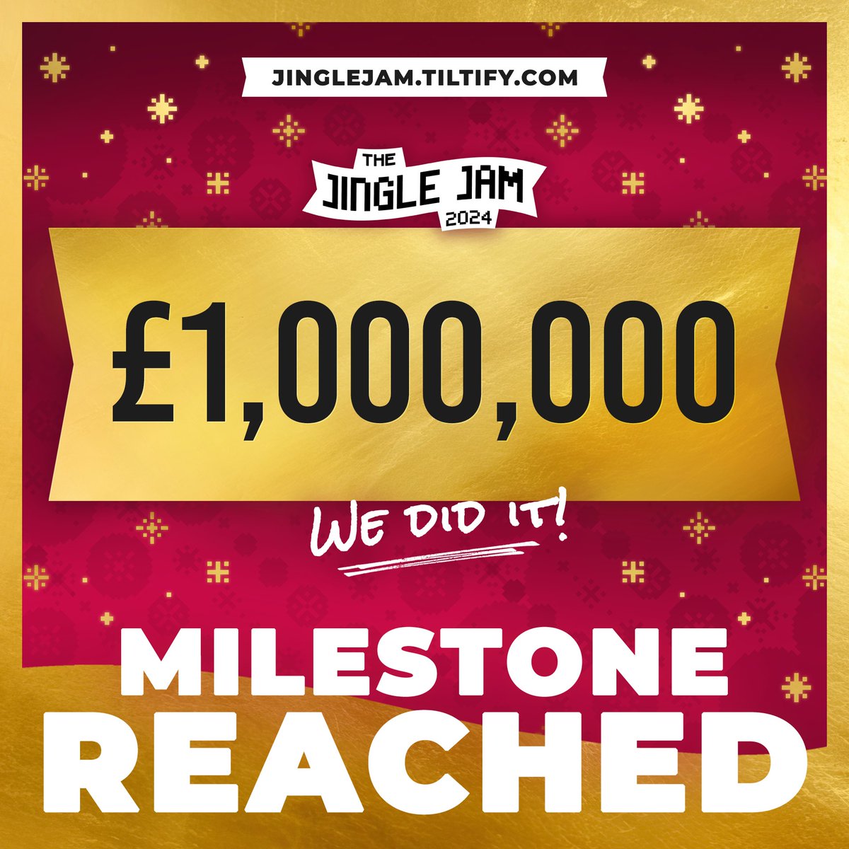 In just over a day, we've raised £1,000,000 for our Jingle Jam charity partners. And that's all thanks to you.

From protecting the rainforest to funding cancer research, suicide prevention, and more, your donations will do a massive amount of good. And we've only just begun!