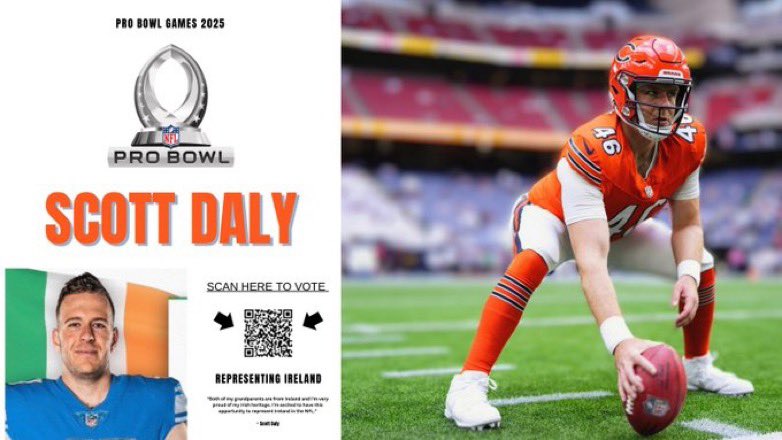 If this weekend has proven anything, it’s that special teams counts! 

It’s why we’ve been so impressed with Scott Daly <a href="/sdaly61/">Scott Daly</a> - long-snapper for the Bears - this season 

Daly wears his Irish heritage with pride, so vote for him to help fly the flag in the Pro Bowl!