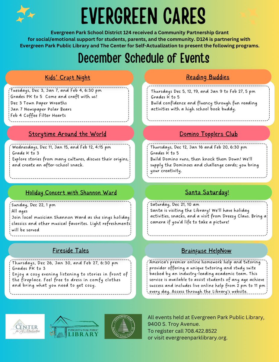 December list of events at <a href="/epplibrary/">Evergreen Park Public Library</a> 💚 #BeEvergreen #iBelonginEvergreen