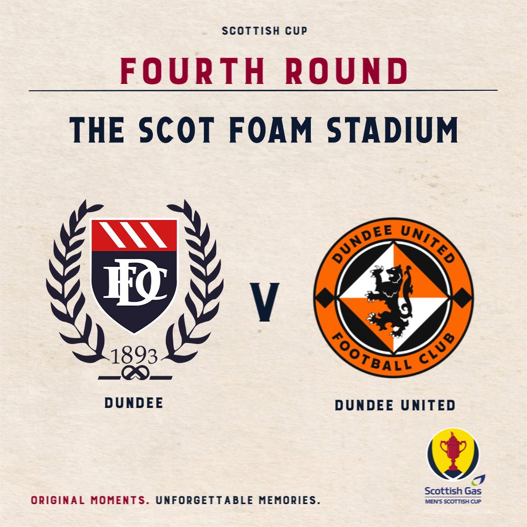 DundeeFC's tweet photo. 🏆 A HOME DERBY ⚔️

We take on Dundee United at The Scot Foam Stadium in the 4th round of the Scottish Cup!

#Dundee1893 https://t.co/UMnFhZLOZK