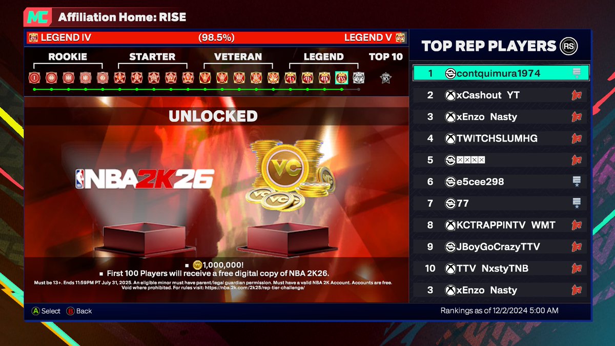Hitting Legend 5 in #NBA2K25 and I’ll be the 2nd to do it! I’ll see u at the stream😎