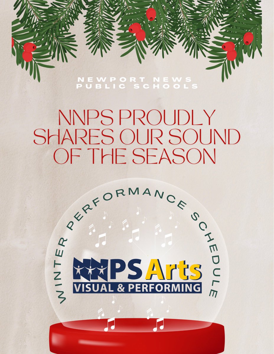 NNPSArts's tweet image. Fa La La La La and make sure to make your calendars 🎶❤️

@nnschools #NNPSArts proudly presents our winter performance schedule. ❄️🎶

#OneNNPS
#NNPSProud