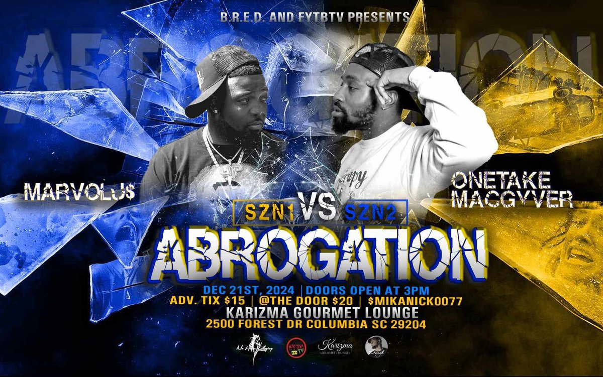 Marvolus1984's tweet image. MAIN EVENT SH** DEC 21ST COLUMBIA SC I HAVENT RAPPED AT HOME IN OVER 2 YEARS ITS GONE BE A MOVIE!! Time to show this young boy the ropes then h*ng him with it 
Marvolus vs @onetakemacgyver 
FU** SEASON 2 it’s all about the Originators SEASON 1

@MzLeta_Truth
@lawrence_rbe…
