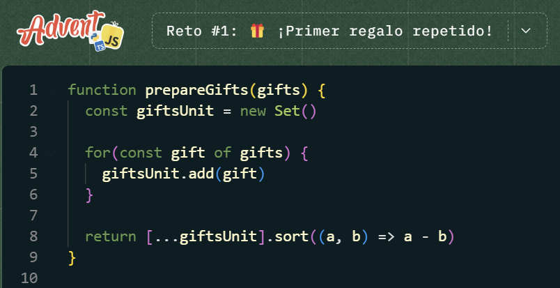johnserranodev's tweet photo. 🚀 ¡Ya arrancó el #AdventJS! 🎄
Te comparto mi solución al primer reto. Hay muchas formas de resolverlo, pero creo que esta opción es clara y fácil de leer. 🤓
También podría resolverse en una sola línea, pero la legibilidad siempre cuenta. 🧩✨ https://t.co/YNVYKEUKjJ