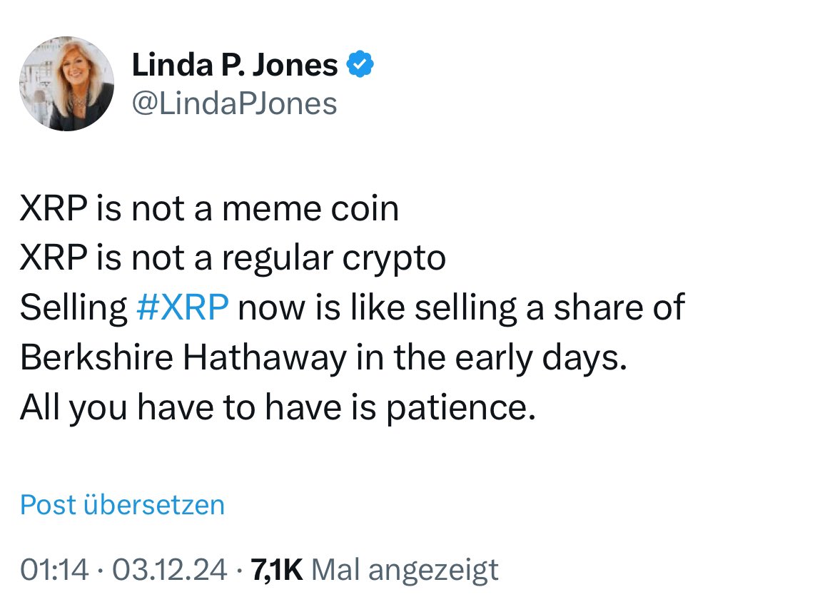 WOW! 💥 WALL STREET EXPERT LINDA P. JONES SAYS: „SELLING #XRP NOW IS LIKE  SELLING A SHARE OF BERKSHIRE HATHAWAY IN THE EARLY DAYS!“ NEVER SELL YOUR  DIAMONDS, XRP COULD SOON BECOME