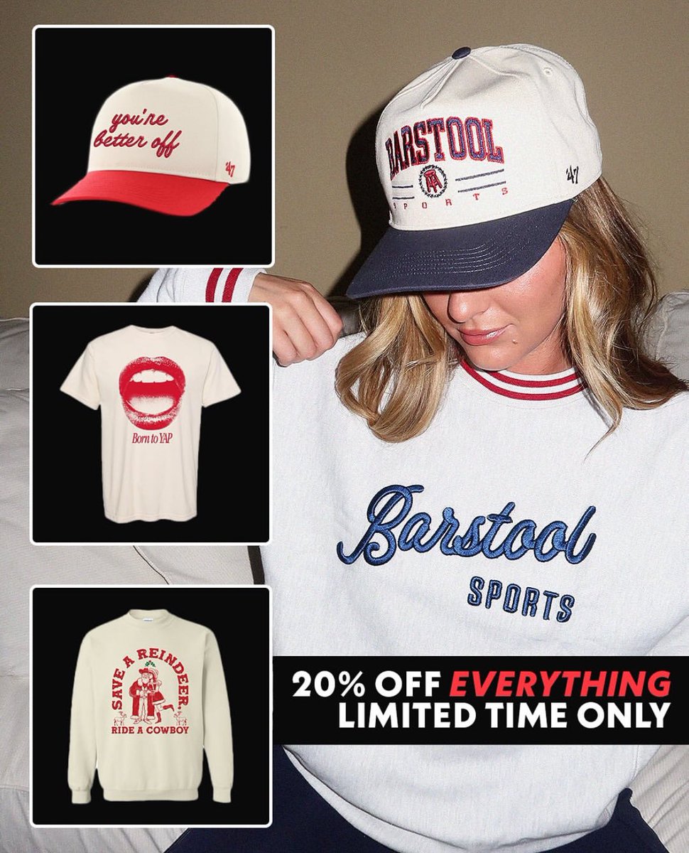 Calpolychicks's tweet image. last day of the sale is today! 

store.barstoolsports.com