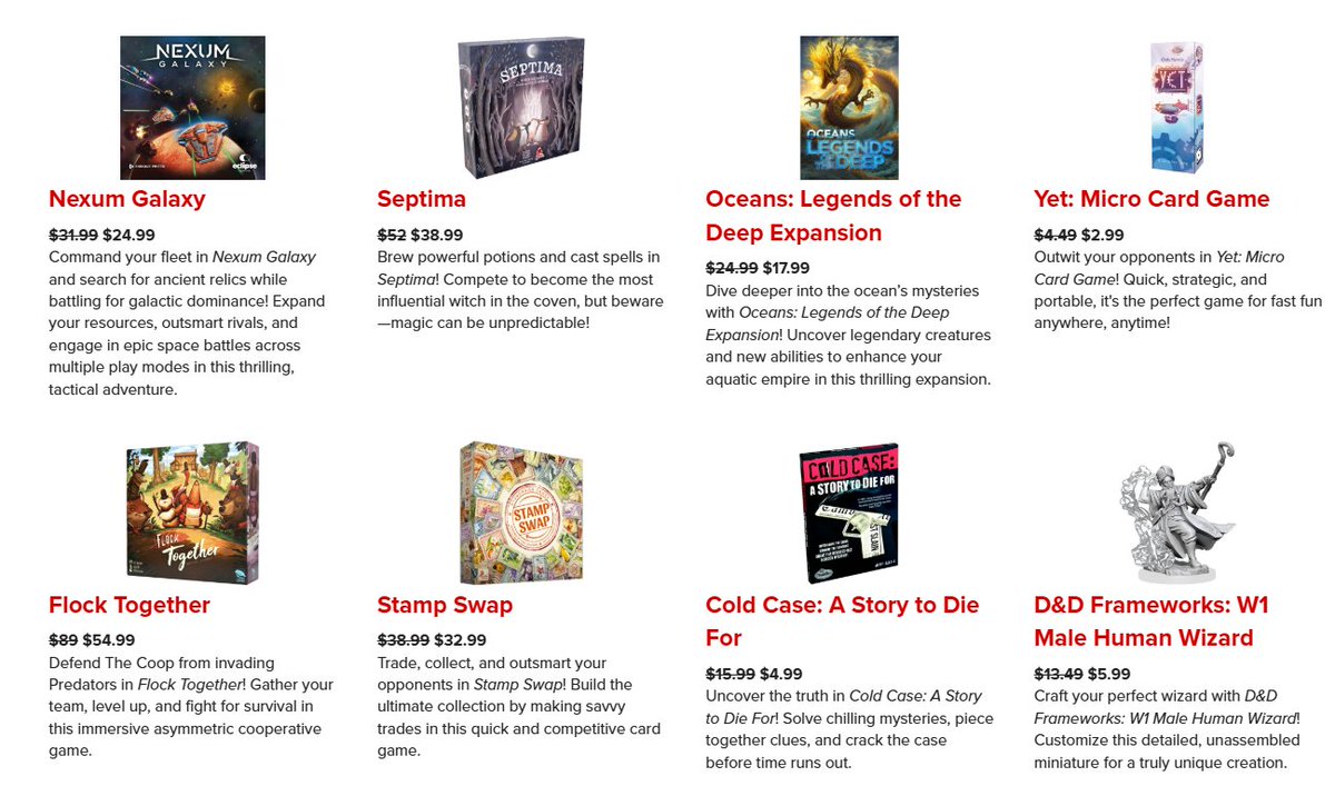The final set of ten deals has been added to Miniature Markets #CyberMonday Sale

#ad miniature-market.sjv.io/dOa1vj

We've got a wizard miniature, a Cold Case file, Stamp Swap, Flock Together, Yet, an Oceans expansion, Septim, Nexum Galaxy, Espana 1936 and Lacuna