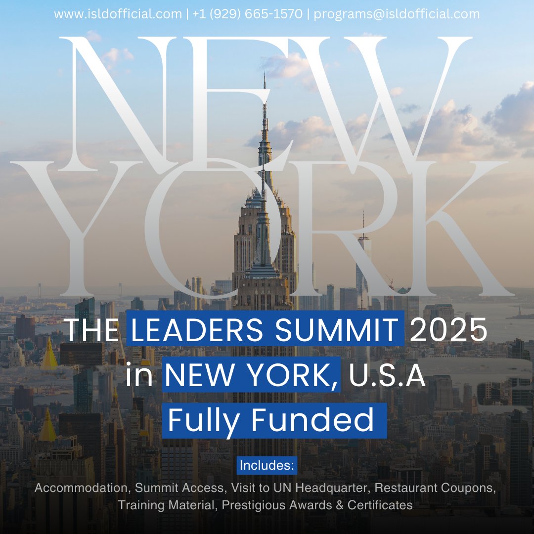 opportunitiesfy's tweet photo. ⏳ Last Chance! Applications close TODAY!

Join The Leaders Summit in New York 🌍 (July 21–23, 2025). Fully funded with exclusive training, UN HQ tour, certification &amp; more!

🔗 Apply now: https://t.co/3lJG98j722

#Leadership #TheLeadersSummit #GlobalImpact https://t.co/WKSMMsNcoA