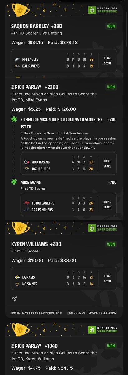 CASHWITHCOACHZ's tweet image. That’s now 11 profitable days the past two weeks in the cord 🤑

AJ Brown touchdown would have been another 13 units 🤯 but we get the 🪝 on the last leg to our main play nuke 😑

Moving forward to MNF and 🏀 tonight. Tap in and tail today, plays have dropped for VIP 🫡 

🔗…