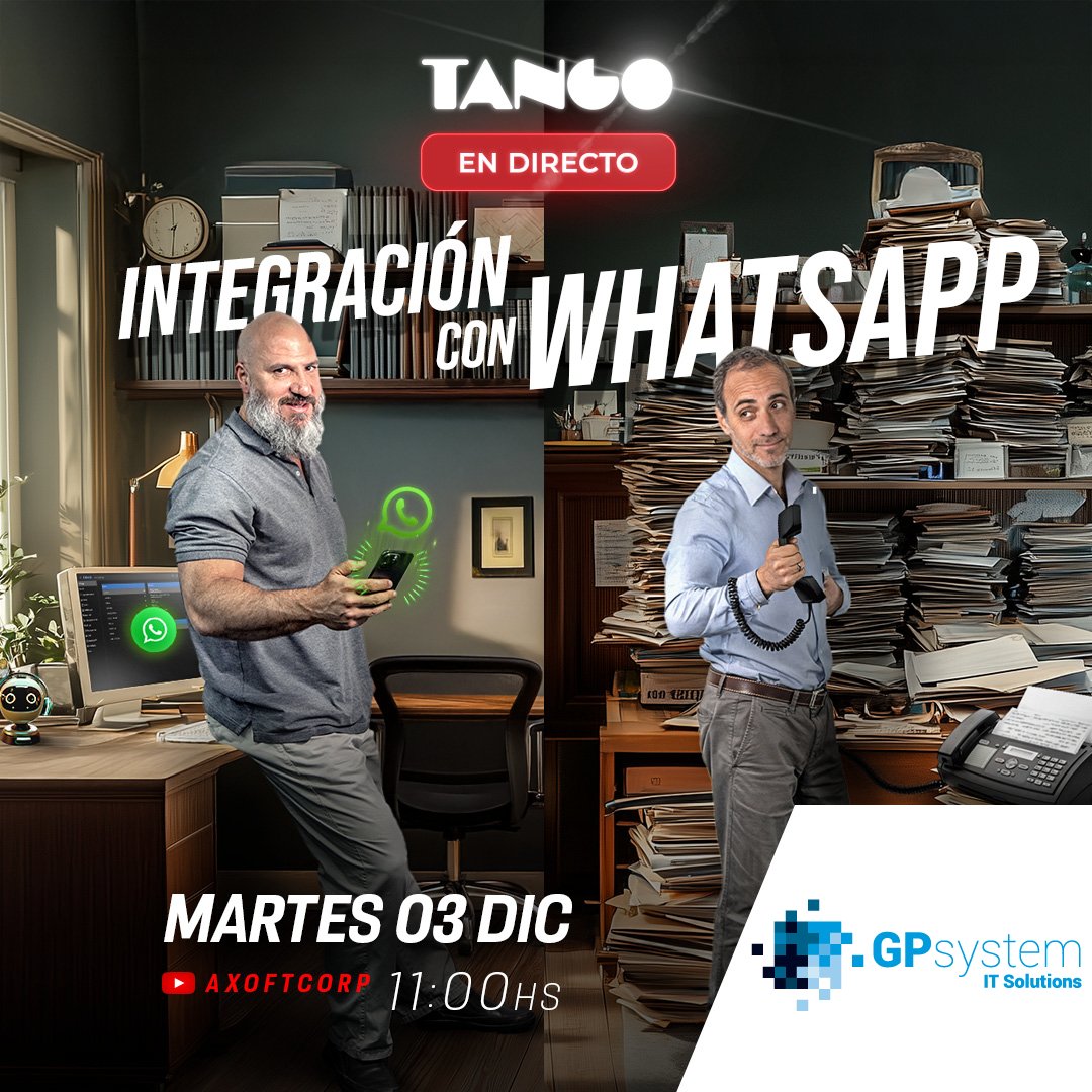 gpsystemit's tweet image. #TangoEnDirecto 👉 Te esperamos mañana martes a las 11:00 horas en el directo “Integración con WhatsApp”, donde veremos como integrar a Tango con la API de WhatsApp para automatizar el envío de comprobantes y reportes por esta aplicación.

🔴 YouTube: youtube.com/live/cdzBYXFPO…
