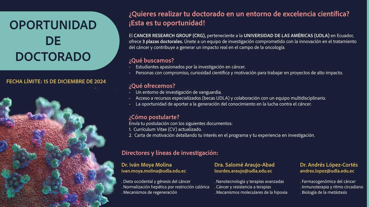 IMMoyaM's tweet image. Oportunidad de doctorado en Cáncer