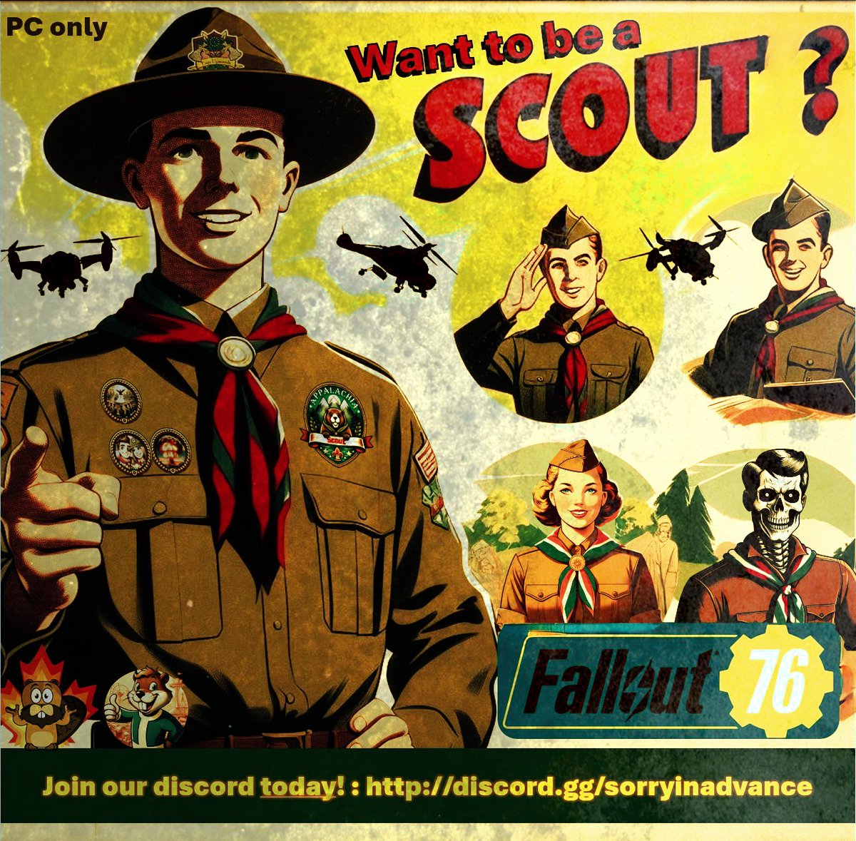 Hey #Fallout76 !
Sorry's Scouts is now recruiting!

discord.gg/sorryinadvance