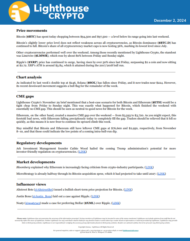 LighthouseCRPTO's tweet photo. Lighthouse Crypto brief for December 2, 2024 $BTC $ETH $XRP $SOL

PDF available here: https://t.co/DLeD0uRZlX https://t.co/ejkf7wfrxm