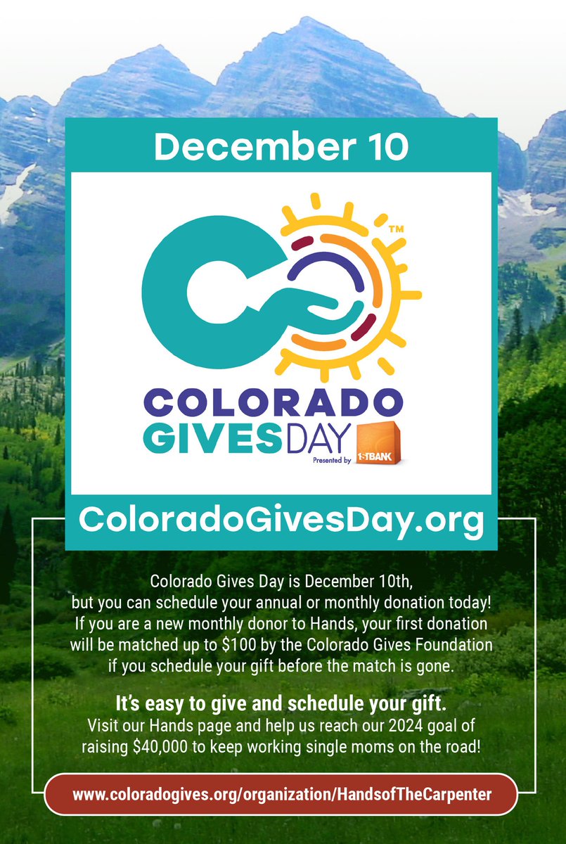 hands_colorado's tweet photo. Colorado Gives Day is December 10th, but you can schedule your annual or monthly donation today!

https://t.co/NATEDuSVPC https://t.co/75REYuQGi0