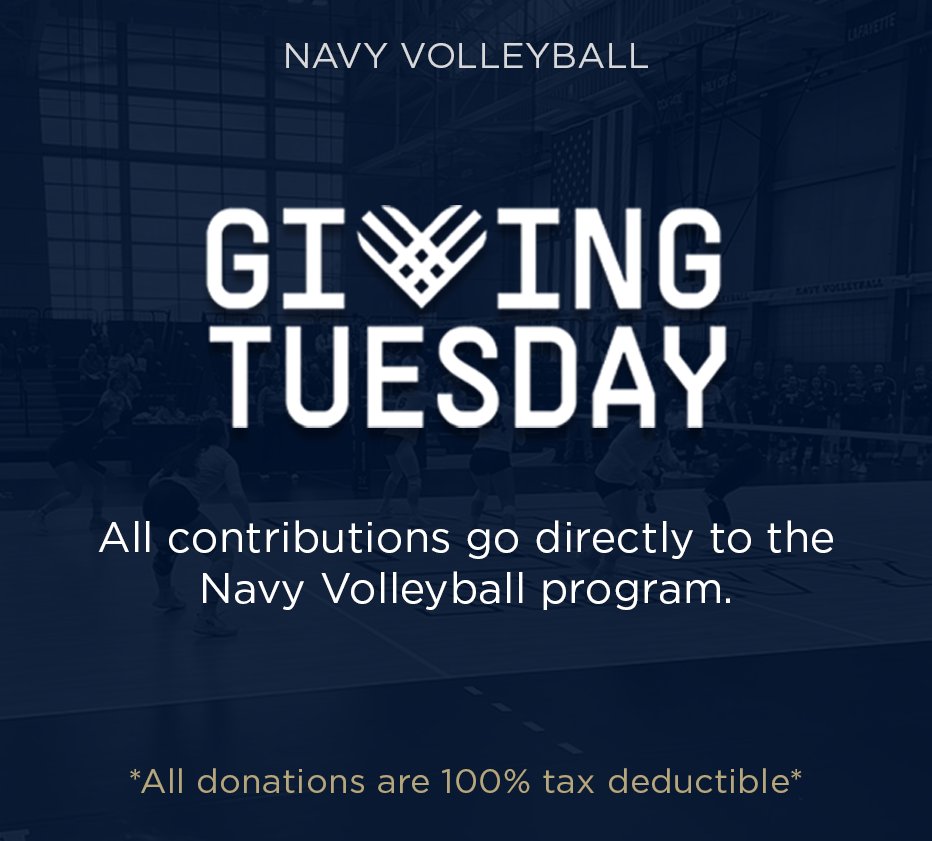 Giving Tuesday is here!

Thank you for your support of the Navy Volleyball program.

Click the link to donate to our Excellence Fund: tinyurl.com/2k8yb9e2

#GoNavy | #GivingTuesday