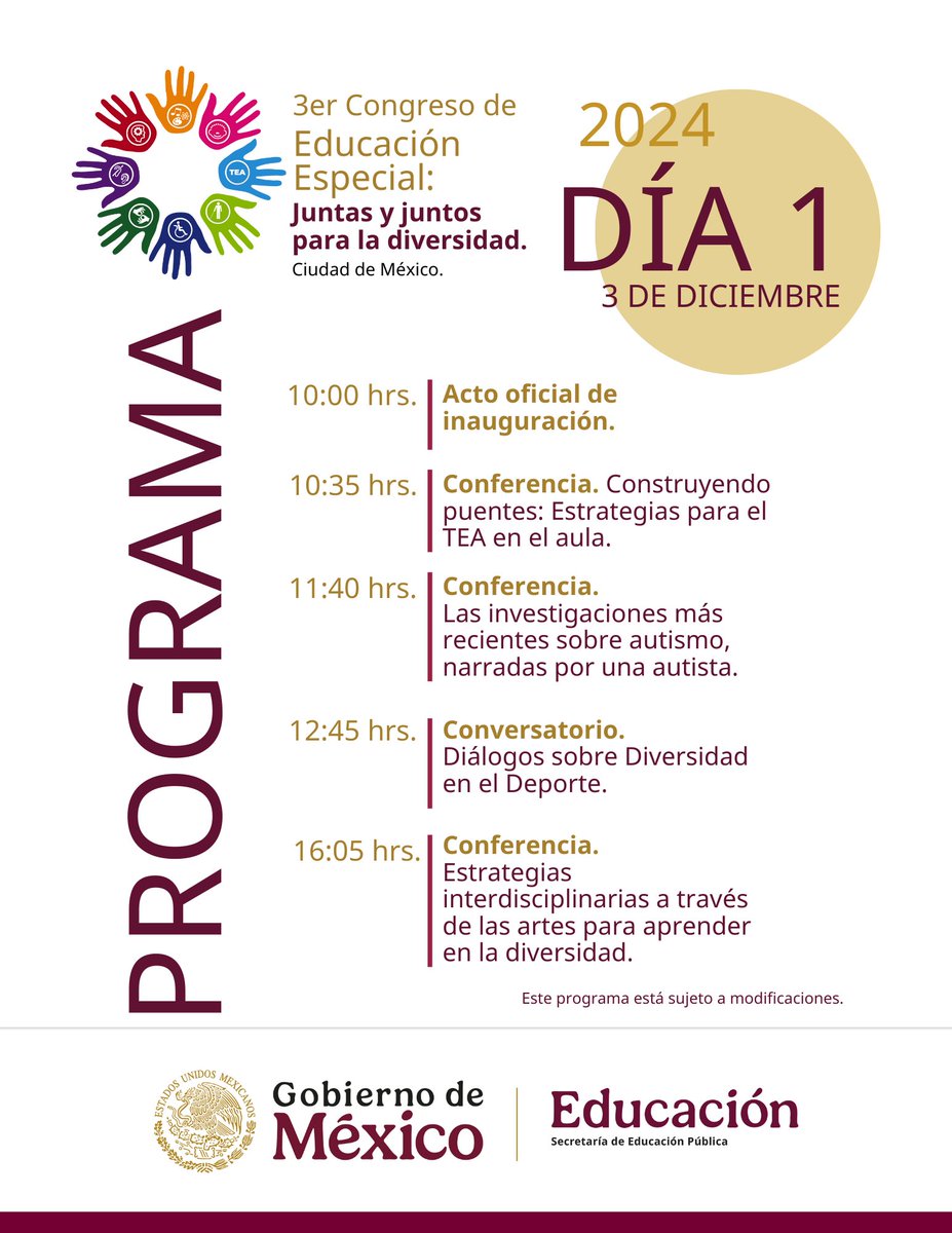 SEP_mx's tweet photo. Te invitamos a formar parte del 3er Congreso de Educación Especial: Todas y todos contribuimos a la inclusión.

En vivo a través de nuestras redes sociales, a partir de las 10:00 am. 👇 https://t.co/ISUP9zeTgD