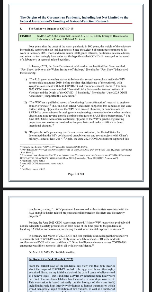 The House released their report on COVID
It’s fucking insane

1. It was a lab leak
“Likely” 

The US tax payers paid for the research

Which funded “gain of function” aka modifying a biological agent to confer new or enhanced ability…

The lab submitted a 5 year progress report
