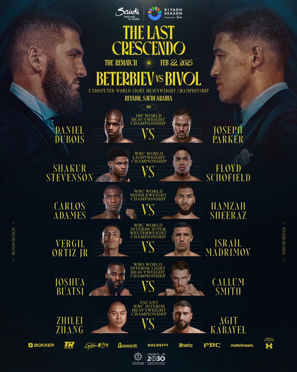 All the Smoke Boxing (@atsboxing) on Twitter photo The Feb. 22 #RiyadhSeason card has been finalized.
What fight are you looking forward to most? 🤔
via <a href="/Turki_alalshikh/">TURKI ALALSHIKH</a> The Feb. 22 #RiyadhSeason card has been finalized.
What fight are you looking forward to most? 🤔
via <a href="/Turki_alalshikh/">TURKI ALALSHIKH</a>