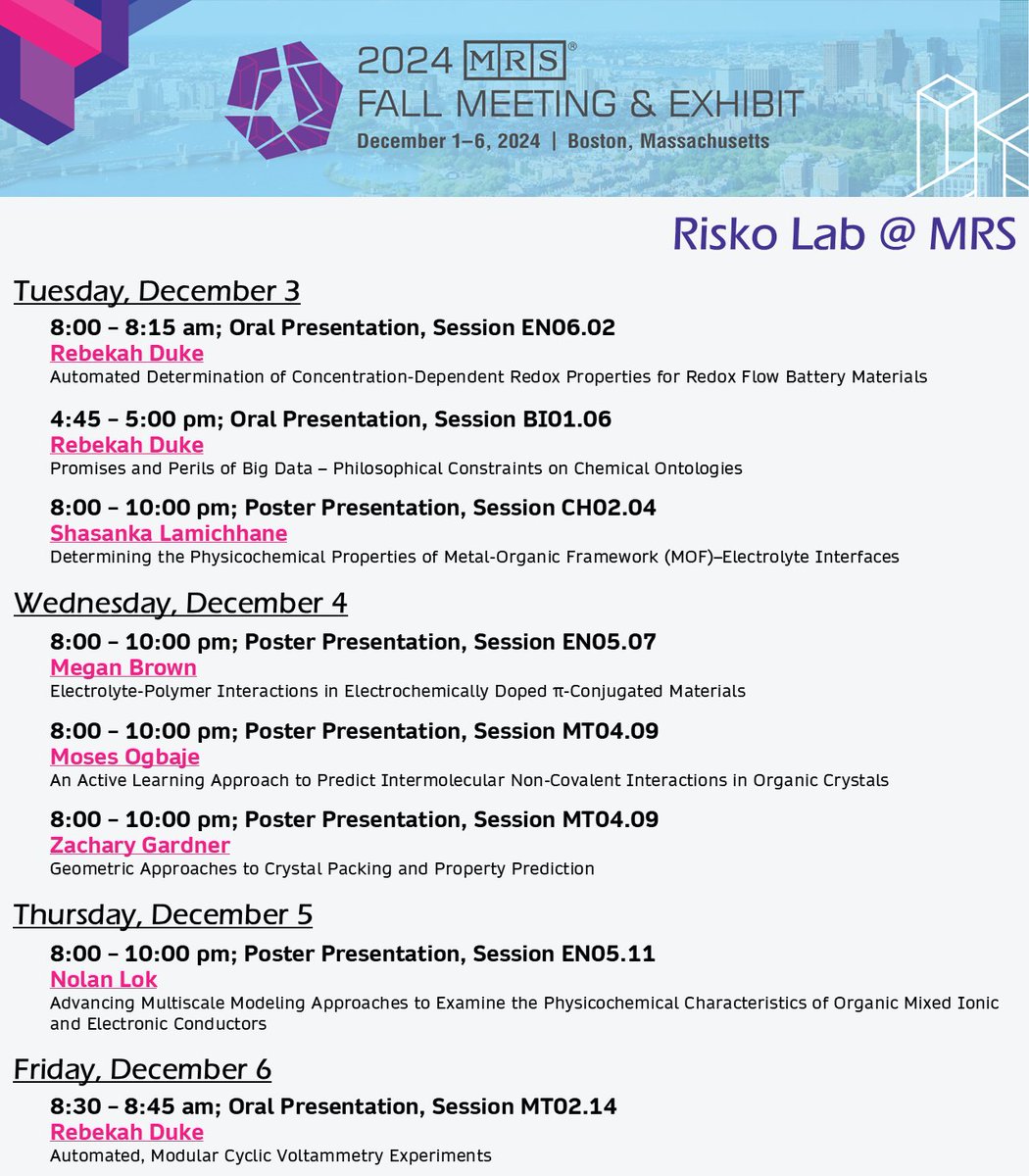 Chad Risko (@cmrisko) on Twitter photo If you are already in Boston, or traveling in the next day or two, check out the awesome <a href="/riskolab/">Risko Lab @ UK</a> presentations at #F24MRS If you are already in Boston, or traveling in the next day or two, check out the awesome <a href="/riskolab/">Risko Lab @ UK</a> presentations at #F24MRS
