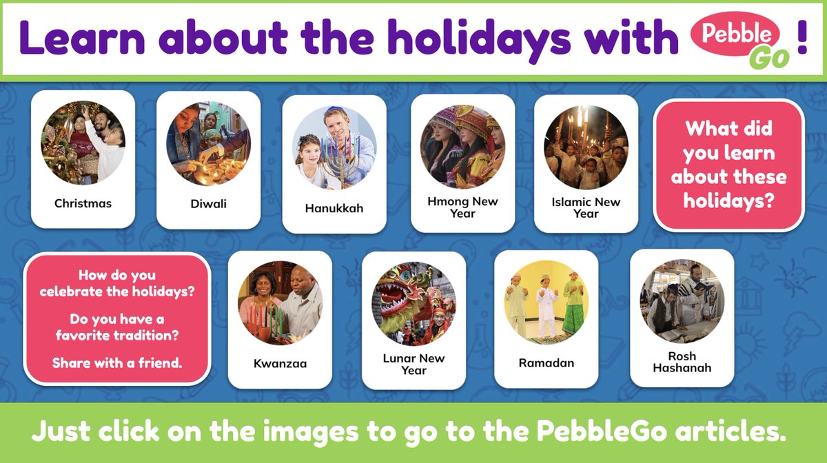 shannonmmiller's tweet photo. A ⭐️NEW⭐️ choice board for our students to learn about the holidays with @CapstonePub PebbleGo! 

You can find the template and how this fits into the December Choice Board too. 🎉🎉🎉

https://t.co/y4sfUqRBUS

#learningisforeveryone 

#tlchat #edchat #edtech #futurereadylibs #ISTElib