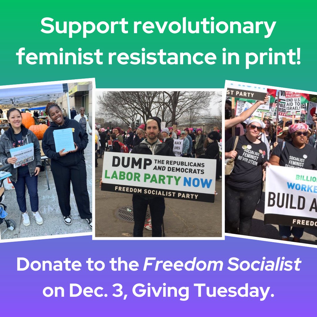 FSP_US's tweet photo. Giving Tuesday is tomorrow! Donate to the Freedom Socialist and support revolutionary feminist resistance in print!

Go to https://t.co/GhWsNsCMa1 to donate.

#GivingTuesday https://t.co/BW6cwDj4sH