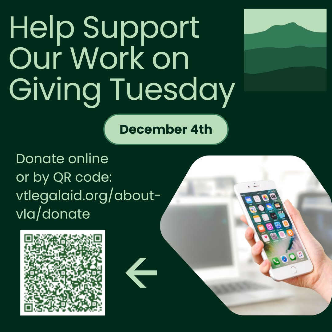 #givingtuesday - help support Vermont Legal Aid and the free legal services we provide to low-income Vermonters.  vtlegalaid.org/about-vla/dona…