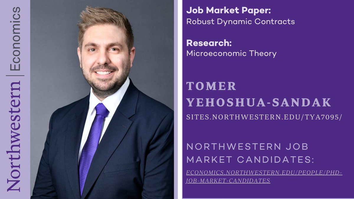 Department of Economics PhD Candidate Tomer Yehoshua-Sandak’s research interest is Microeconomic Theory. Learn more about @tomerius2 &amp; other Northwestern Economics Job Market Candidates at economics.northwestern.edu/people/phd-job…