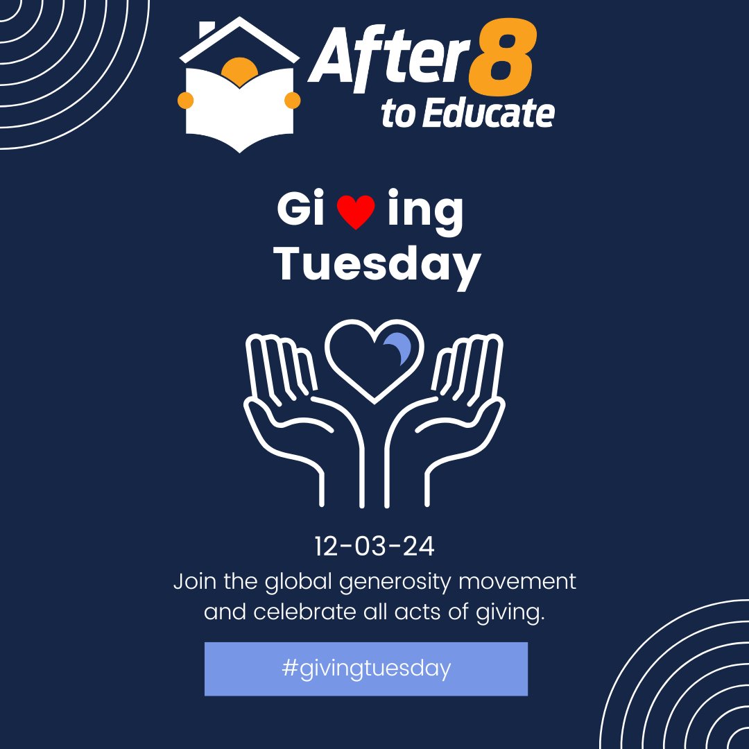 after8toeducate's tweet photo. Tomorrow is Giving Tuesday! Join the movement by making your end-of-year #gift to #support After8toEducate as we continue to serve and uplift our #homelessyouth community.
Together, we can make a #difference! 
https://t.co/9eR53YE7mQ

#GivingTuesday #SupportYouth #After8toEducate https://t.co/yMfGiUQKuo