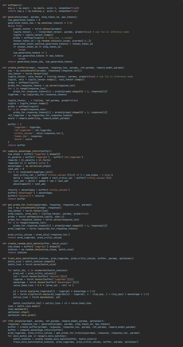 _apoorvnandan's tweet image. full implementation of a single PPO step in RLHF
