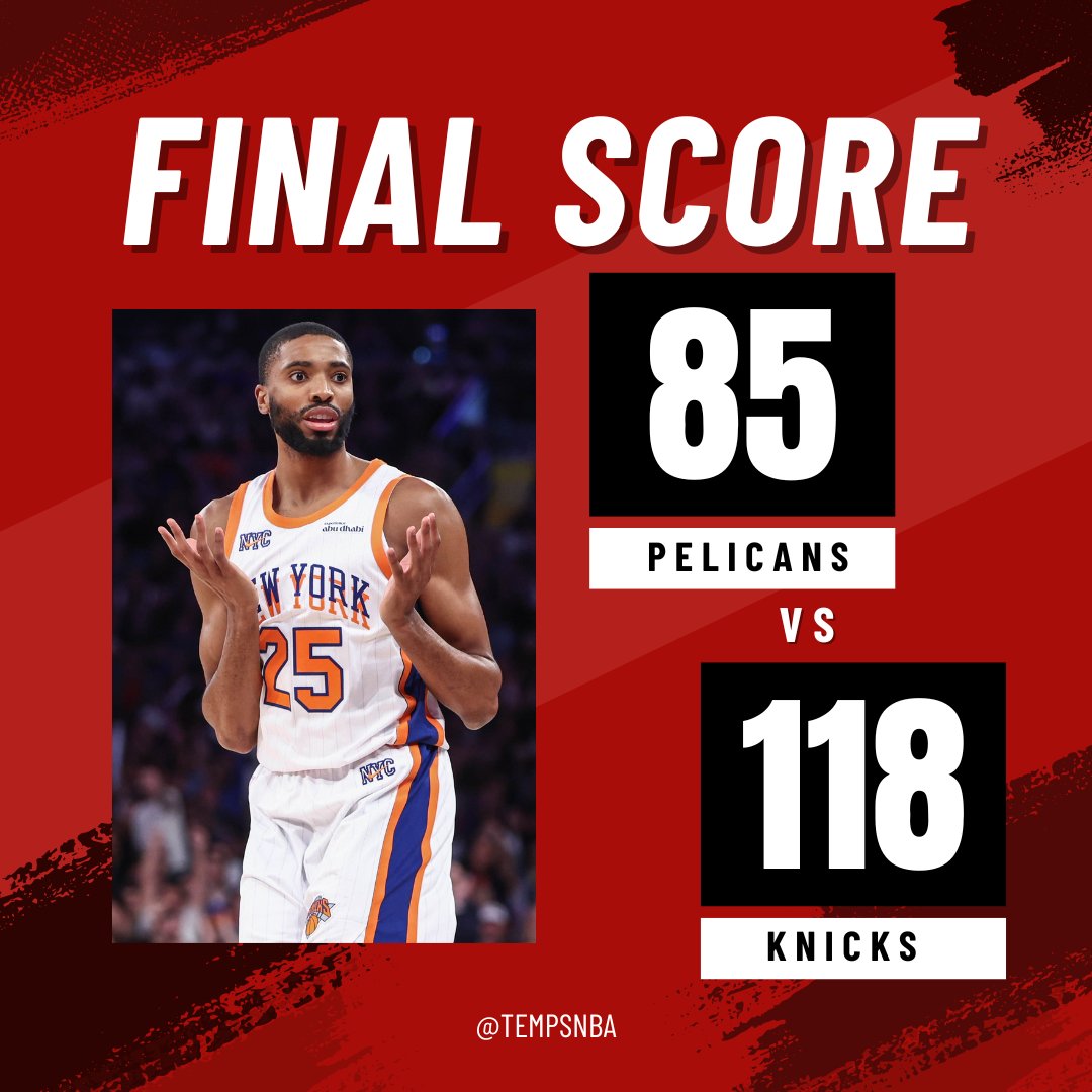 TempsNBA's tweet photo. Els Knicks s'imposen als Pelicans en un partit apassionant🏀🔥

📅 Estigueu atents per no perdre cap detall de la temporada! Seguiu-nos a Temps NBA per a més resultats i moments destacats. ✨

#TempsNBA #NBA #Knicks #Pelicans https://t.co/sQhFRjib0G