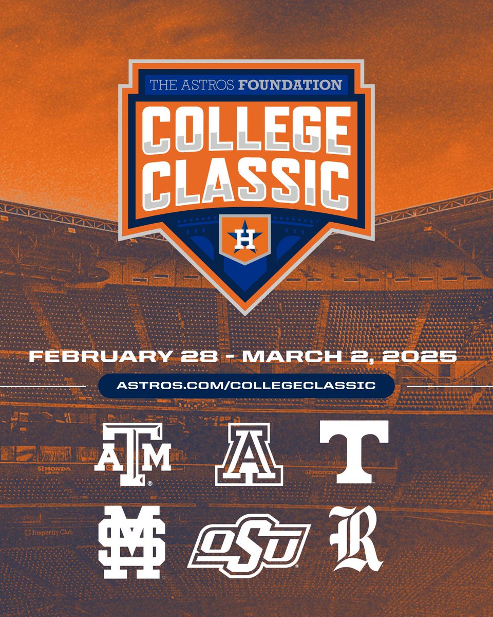 Houston Astros (@astros) on Twitter photo Don't miss these epic matchups!
On February 28 - March 2 we're hosting the Astros Foundation College Classic. Come show your support for your favorite teams!
Get your tickets now! 🎟️: astros.com/collegeclassic Don't miss these epic matchups!
On February 28 - March 2 we're hosting the Astros Foundation College Classic. Come show your support for your favorite teams!
Get your tickets now! 🎟️: astros.com/collegeclassic