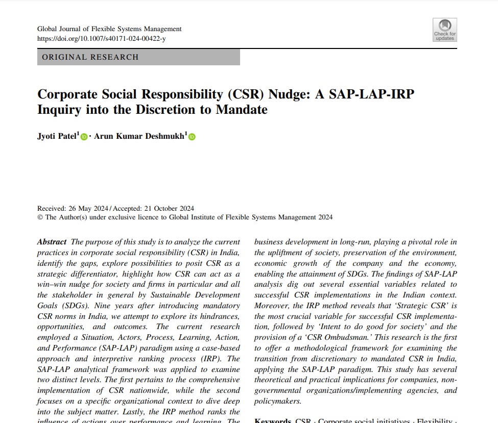 arund178's tweet photo. What changes have the mandate of Corporate Social Responsibility or CSR brought about in India?
You may please refer our recent research on https://t.co/5s3wFlA2dP

@VCofficeBHU @BHUResearchDesk @EduMinOfIndia @MoHFW_INDIA @minmsme https://t.co/4zVylWwobk