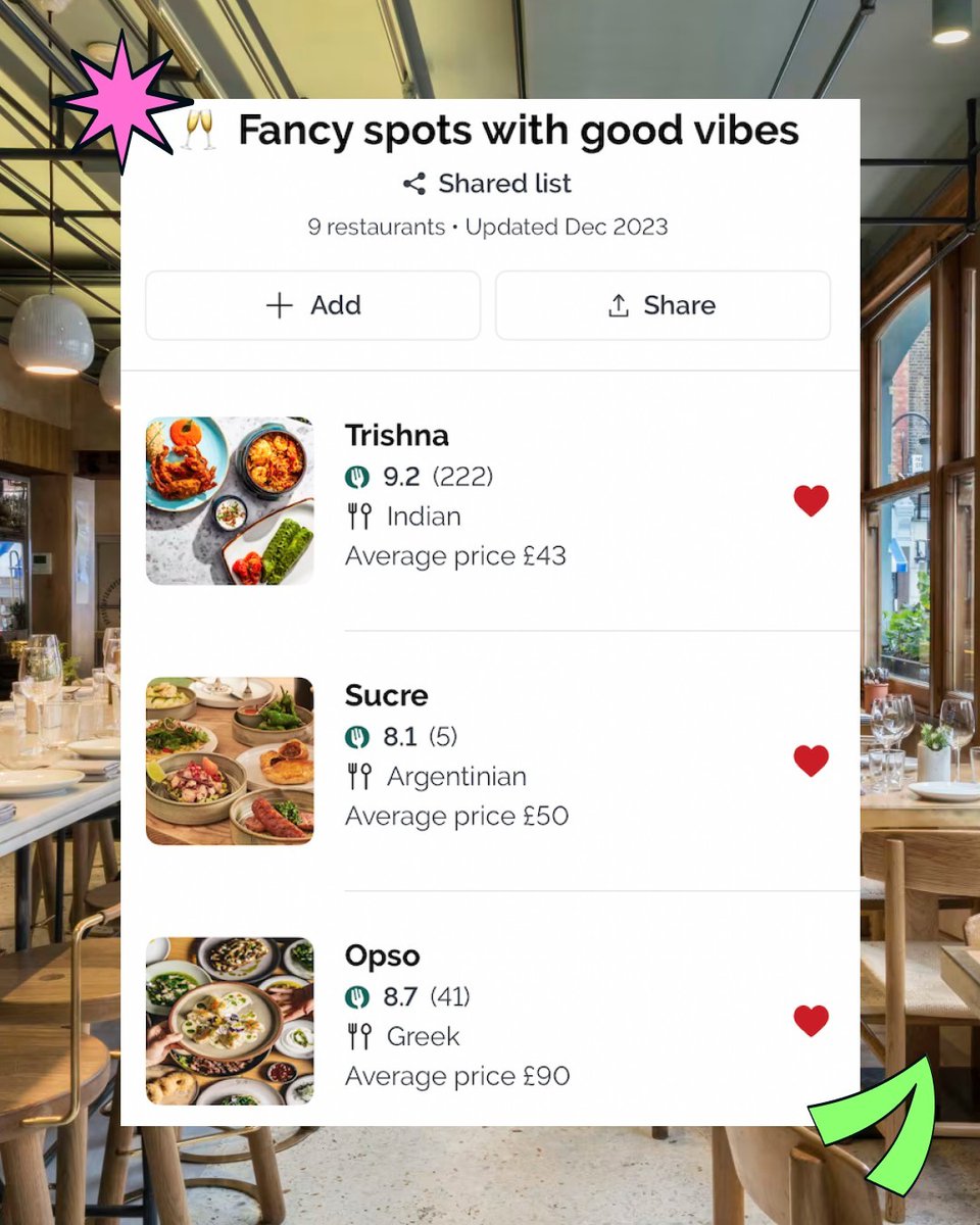 TheFork_uk's tweet photo. Just like that, dining out planning got a whole lot easier.⁣ ⁣Go to the Favourites section on the app and start creating your lists today. https://t.co/ZVEuY6MAVF