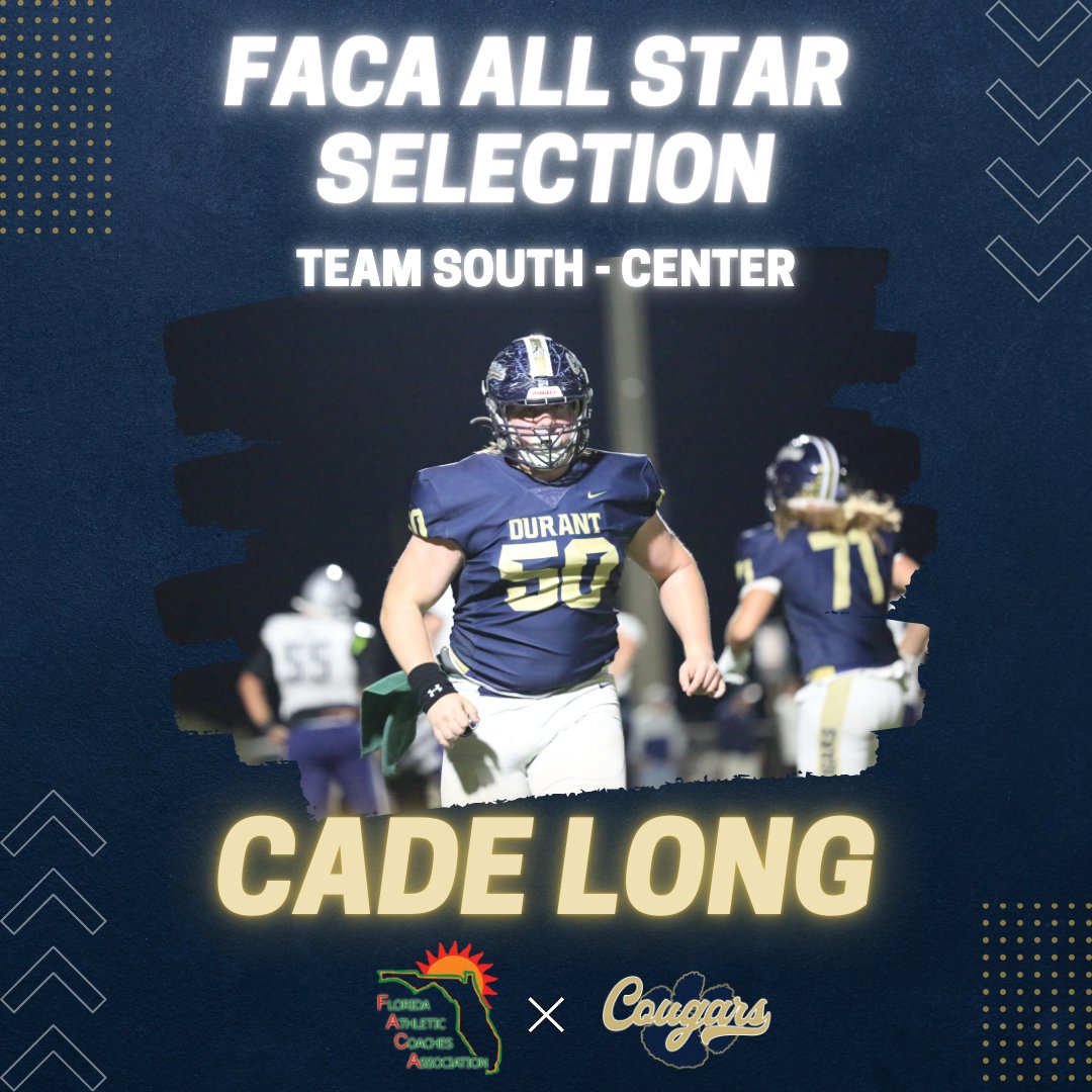 Congratulations to <a href="/CadeLong2025/">Cade Long</a> for his selection to the FACA All-star game! <a href="/FACACoach/">FACA</a> <a href="/DOORANTFOOTBALL/">Durant Football</a>