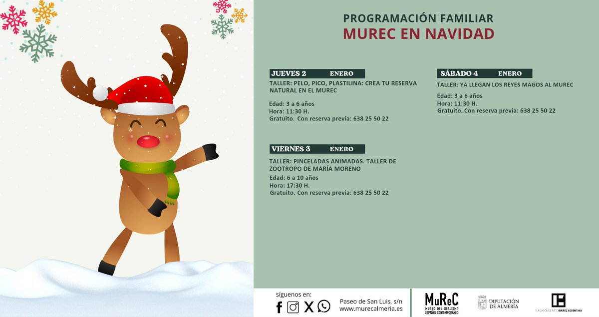 🎆¡Ya están aquí las actividades que hemos programado para pasar la Navidad con vosotros!

👀Hay para todas las edades...Échale un vistazo y no te pierdas nada.

✍🏻Y... ¡ojo!, algunas son con reserva previa de plaza.

¡Vive la Navidad en MUREC!

#NavidadEnMurec