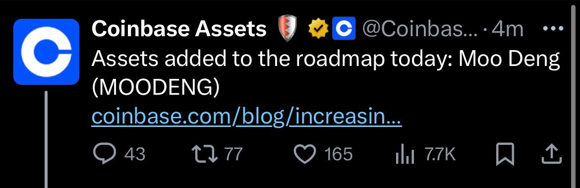 #Coinbase is listing $MOODENG. 

Moodeng on Base, the first and only Moodeng on the base network is ready to gooooo