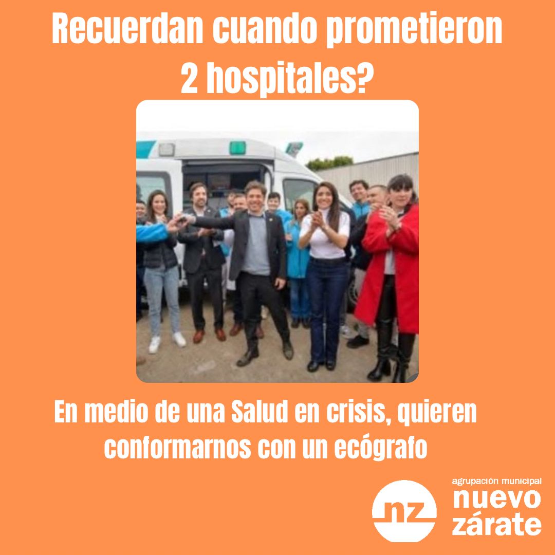 🤔¿Y las promesas de la última campaña?  En septiembre de 2023 se comprometieron con 2 hospitales para Zárate y otro para Lima...
¿Dónde están? 
Mientras a conformarse con un ecografo 🙃