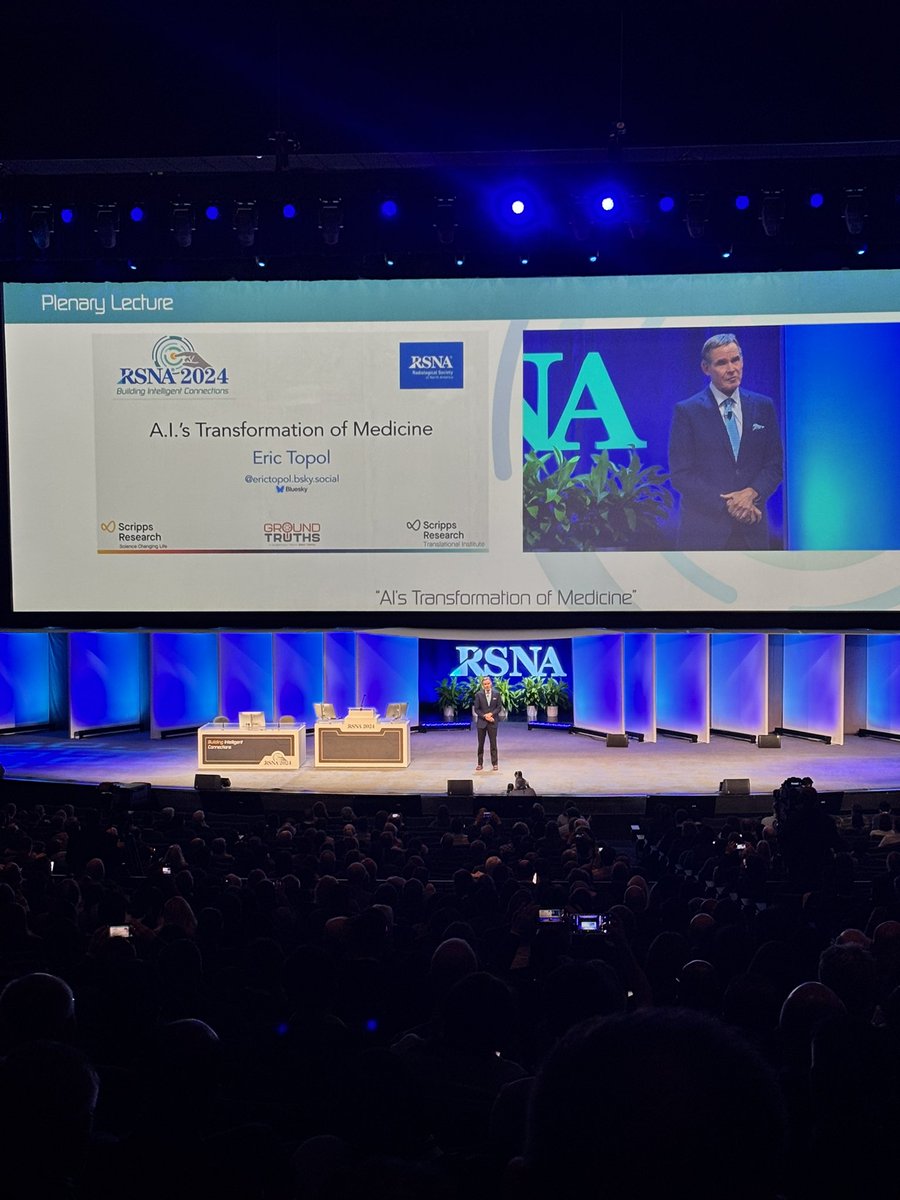 Incredible talk by <a href="/EricTopol/">Eric Topol</a> in a packed plenary lecture <a href="/RSNA/">RSNA</a>. Grateful to hear about the future of medicine from incredible leaders here at #RSNA2024 🩻