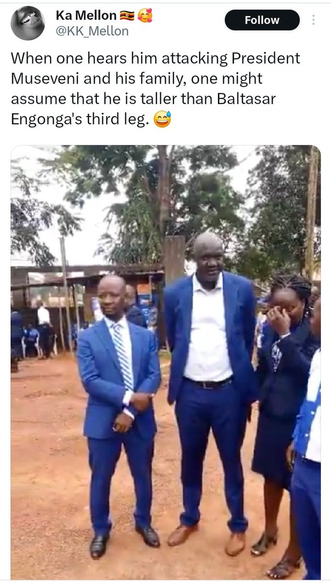 GladysNanyanzi's tweet photo. This is unfair 😒, @KK_Mellon okubye nyo;  how can you compare Hon @SemujjuNganda1 with Baltasar Engong's third🦵? When &amp; from where did you see it 🤣🤣?

Dr. Kizza Besigye Martha Karua Kasuku #endstigma #TakeTheRightPath Omedi Acholi Nairobi Mancity #DreamPlayWin Yeet Saka https://t.co/YLKmDt9UM4